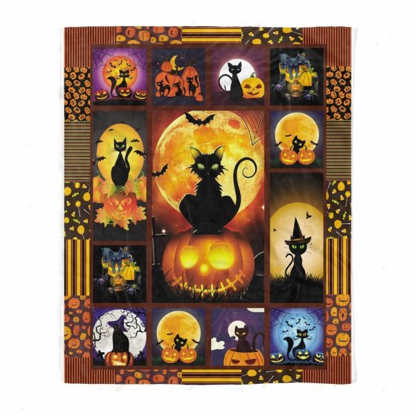 Halloween Black Cats And Pumpkins Blanket