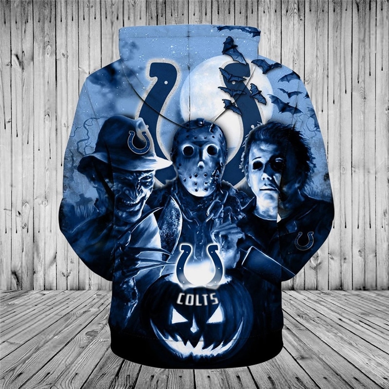 Indianapolis Colts Hoodie 3D cheap Horror night Halloween Pullover NFL