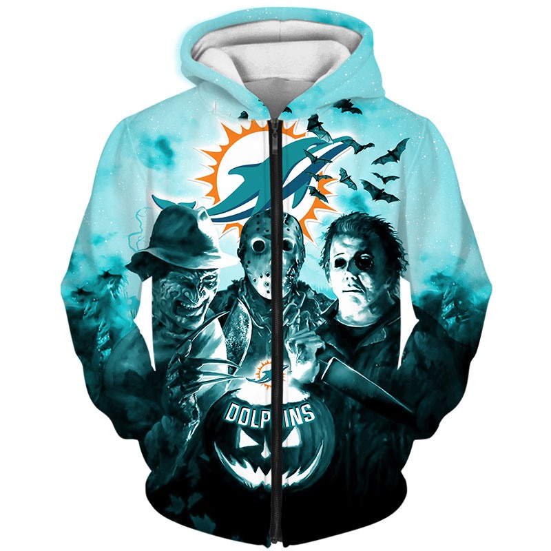 Miami Dolphins Hoodie 3D Halloween Horror night gift for fans