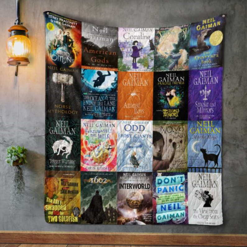 Neil Gaiman Books 3D Quilt Blanket