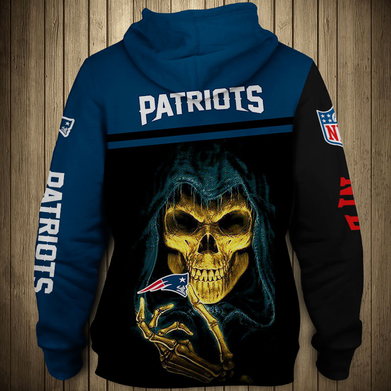New England Patriots 3D Skull Zip Hoodie Pullover Sweatshirt for fans