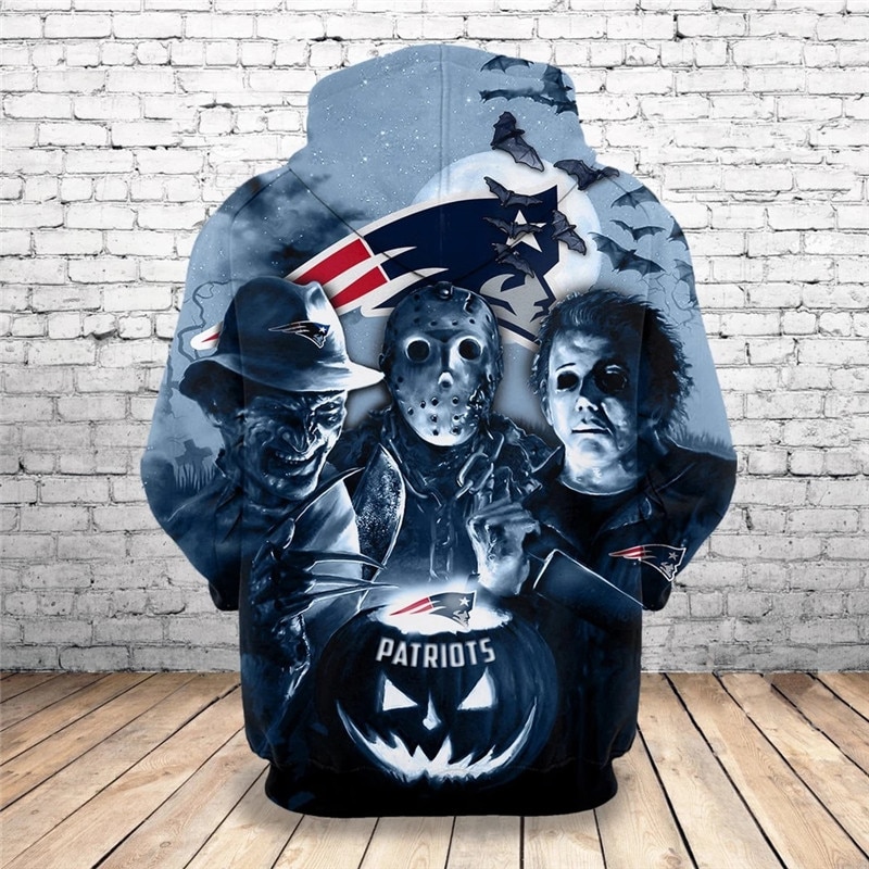 New England Patriots Hoodie 3D cheap Horror night Halloween Sweatshirt Pullover NFL