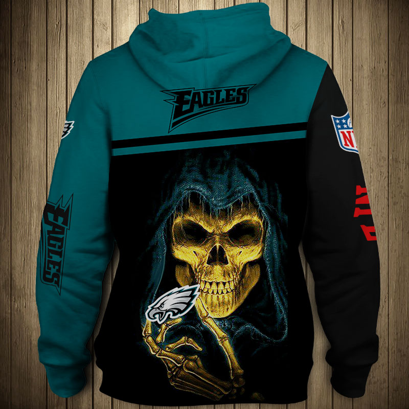 Philadelphia Eagles 3D Skull Zip Hoodie Pullover Sweatshirt for fans