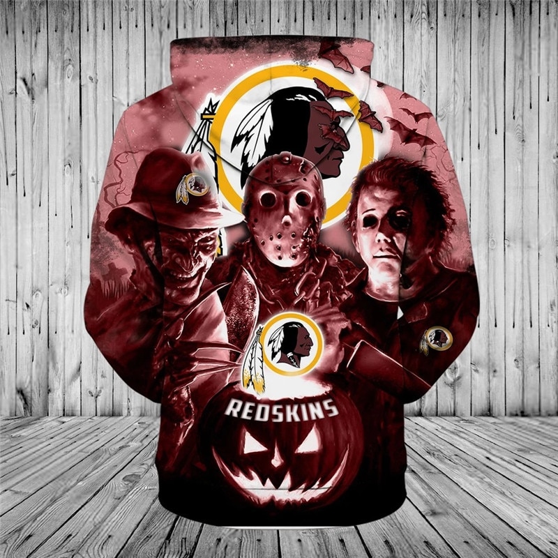Washington Redskins Hoodie 3D cheap Horror night Halloween Pullover NFL