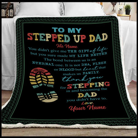 godmerch - To My Stepped Up Dad Stepped Up Dad Black Sherpa Blanket Stepped Up Dad Black Fleece Blanket