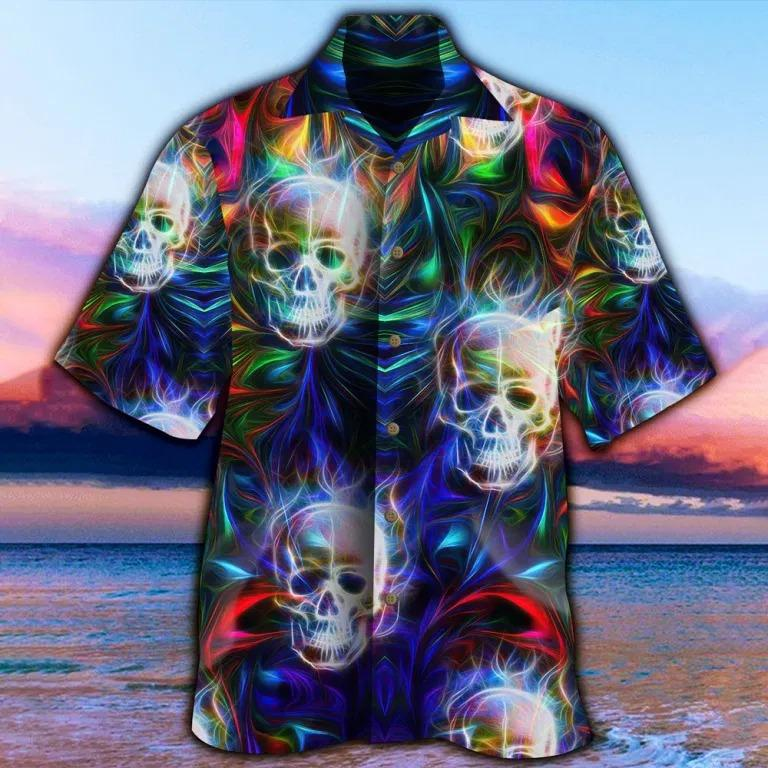 Abstract Skull Colorful Hawaiian Shirt Crazy Funny Hawaiian Shirt Vintage