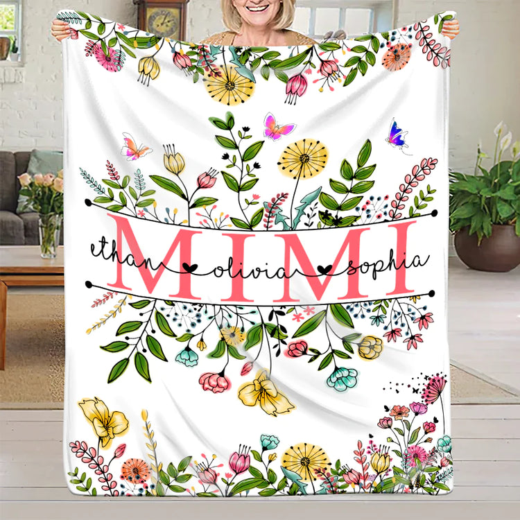 godmerch - Wildflowers Mimi And Grandkids Blanket Grandma Blanket With Grandkids