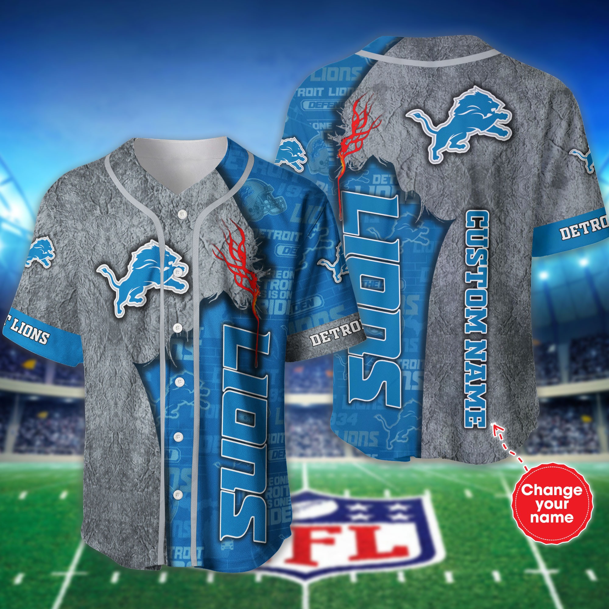 Personalized Detroit Lions Baseball Jersey shirt for fans