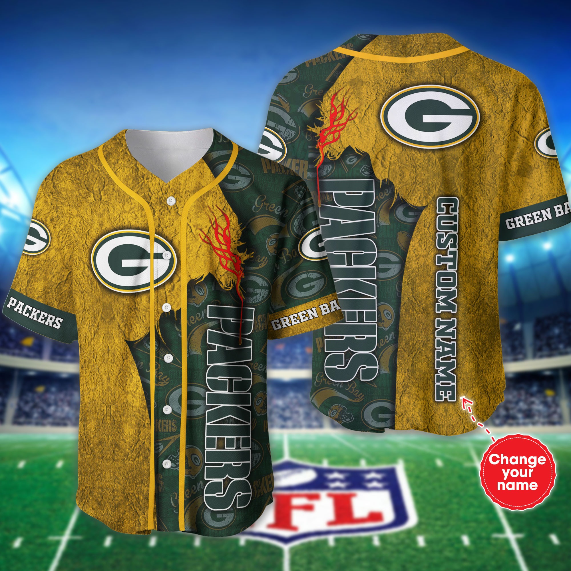 Personalized Green Bay Packers Baseball Jersey shirt for fans