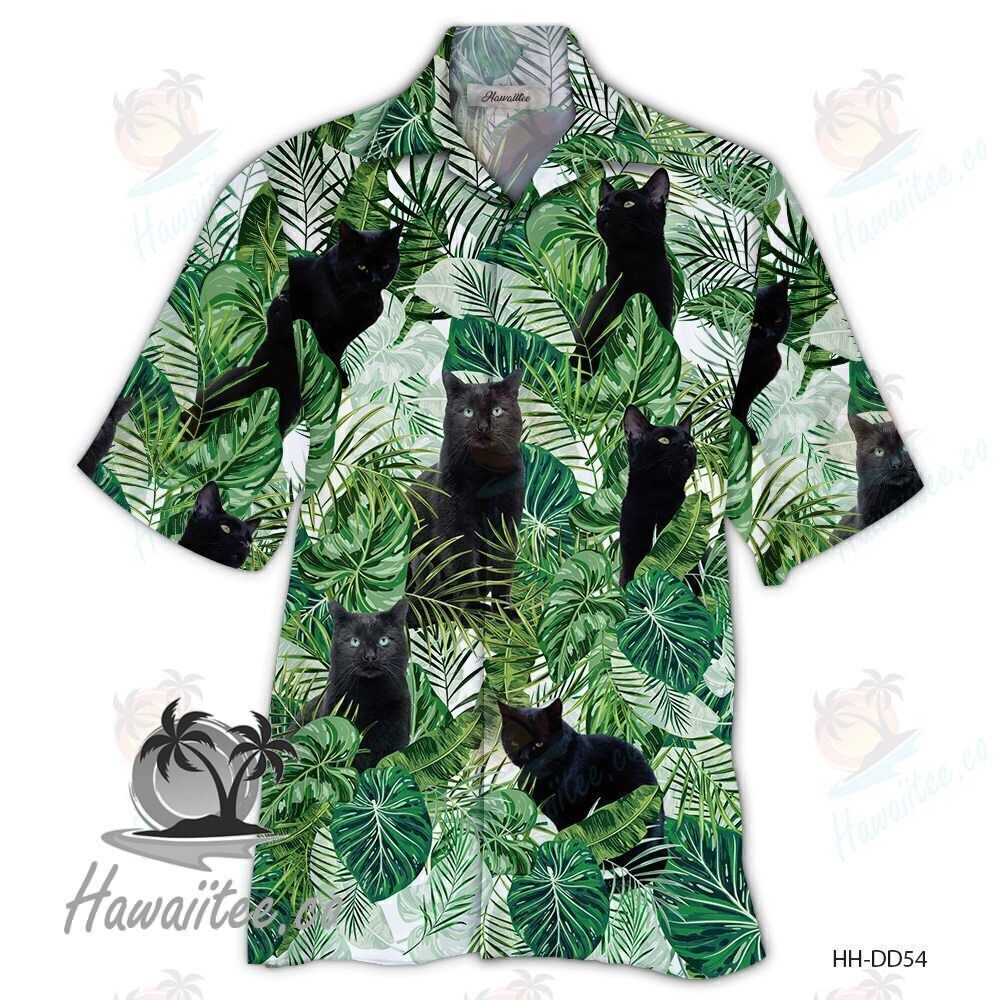 Black Cat Green Amazing Unisex Hawaiian Shirt