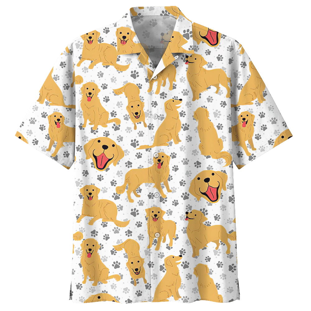 Golden Retriever White Awesome Unisex Hawaiian Shirt
