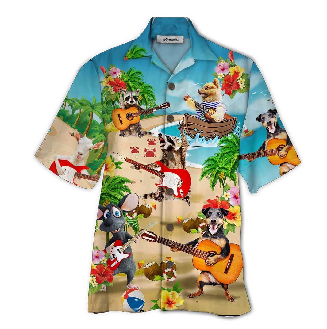 Guitar Animal Colorful Awesome Unisex Hawaiian Shirt