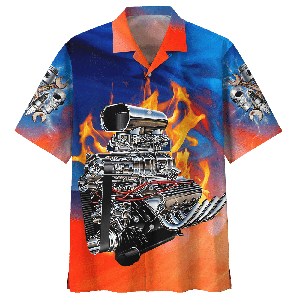 Hot Rod  Blue High Quality Unisex Hawaiian Shirt
