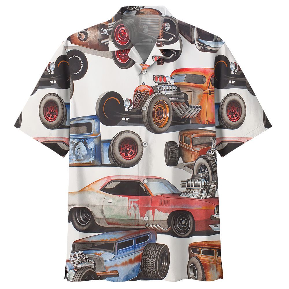 Hot Rod White Unique Unisex Hawaiian Shirt