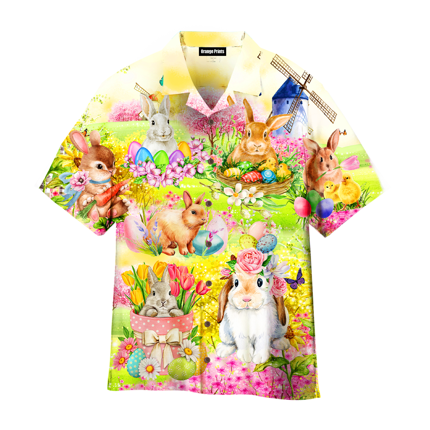 Easter Rabbit Chilling In The Flower Landscape Hawaiian Shirt