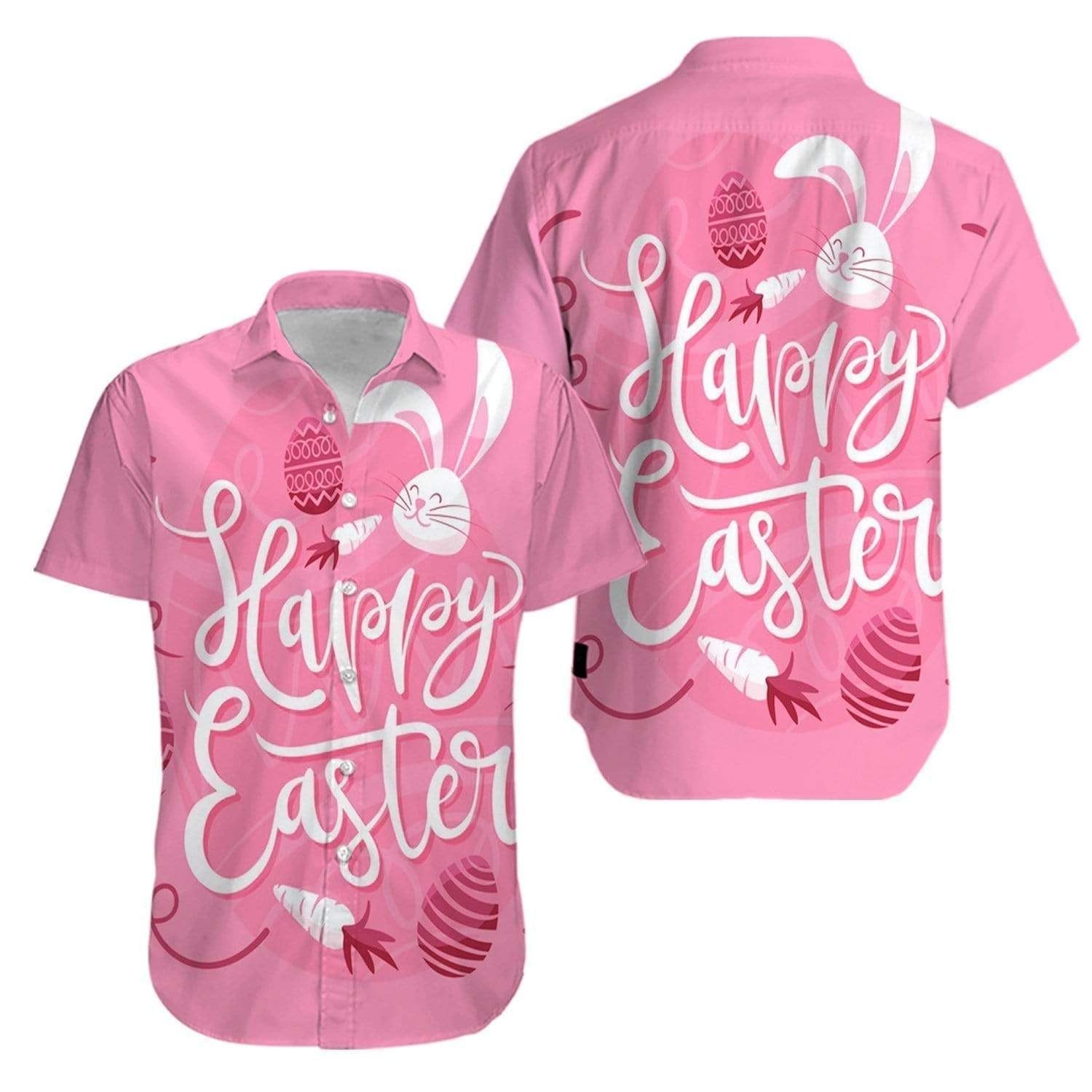 Happy Easter Day Bunny Eggs Carrot Pink Hawaiian Shirt