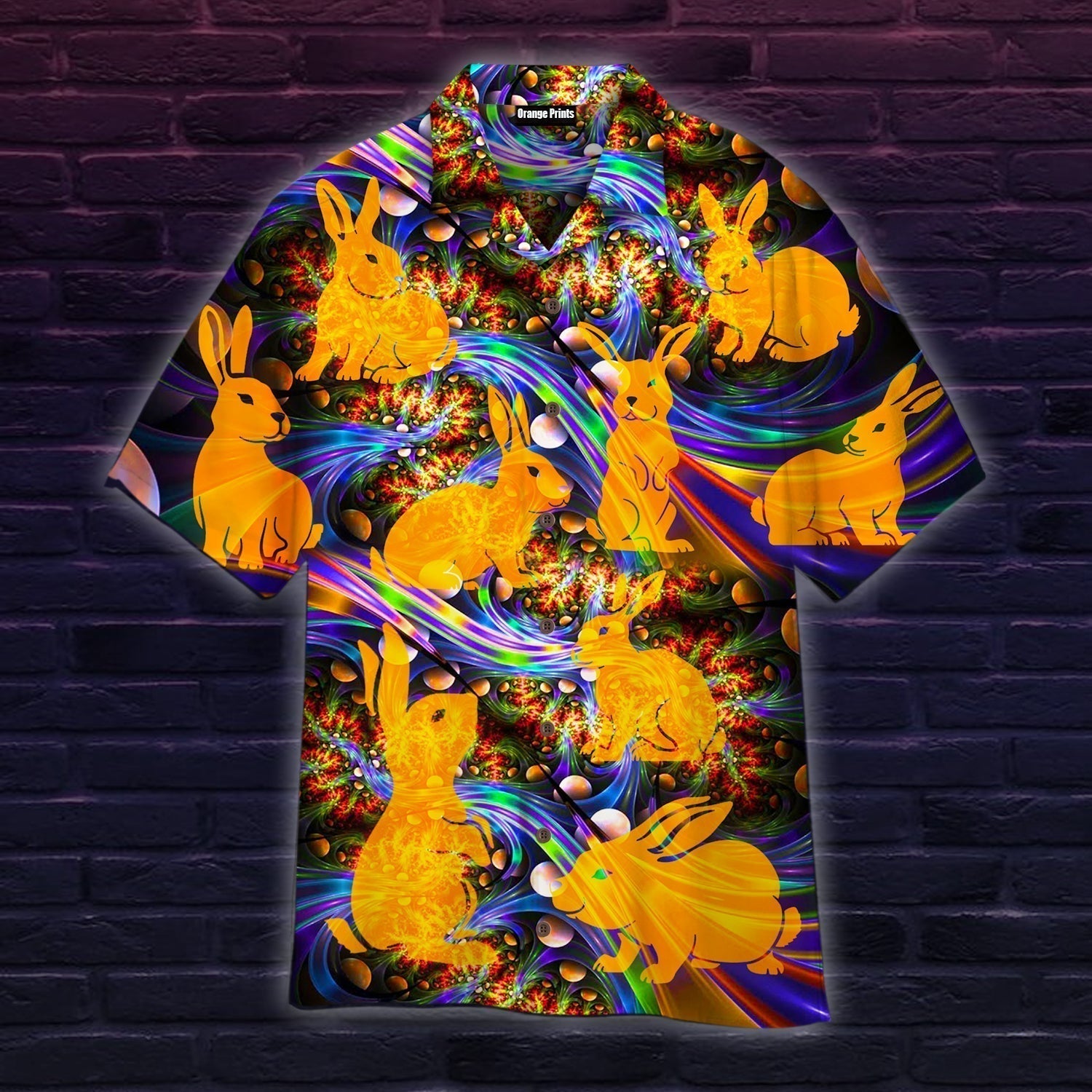 Orange Neon Bunny Easter Day Hawaiian Shirt
