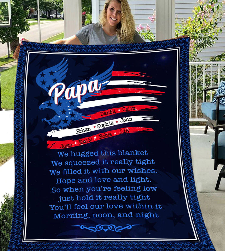 godmerch - Papa with Grandkids Names 4th Of July CTL94 Papa Black Sherpa Blanket