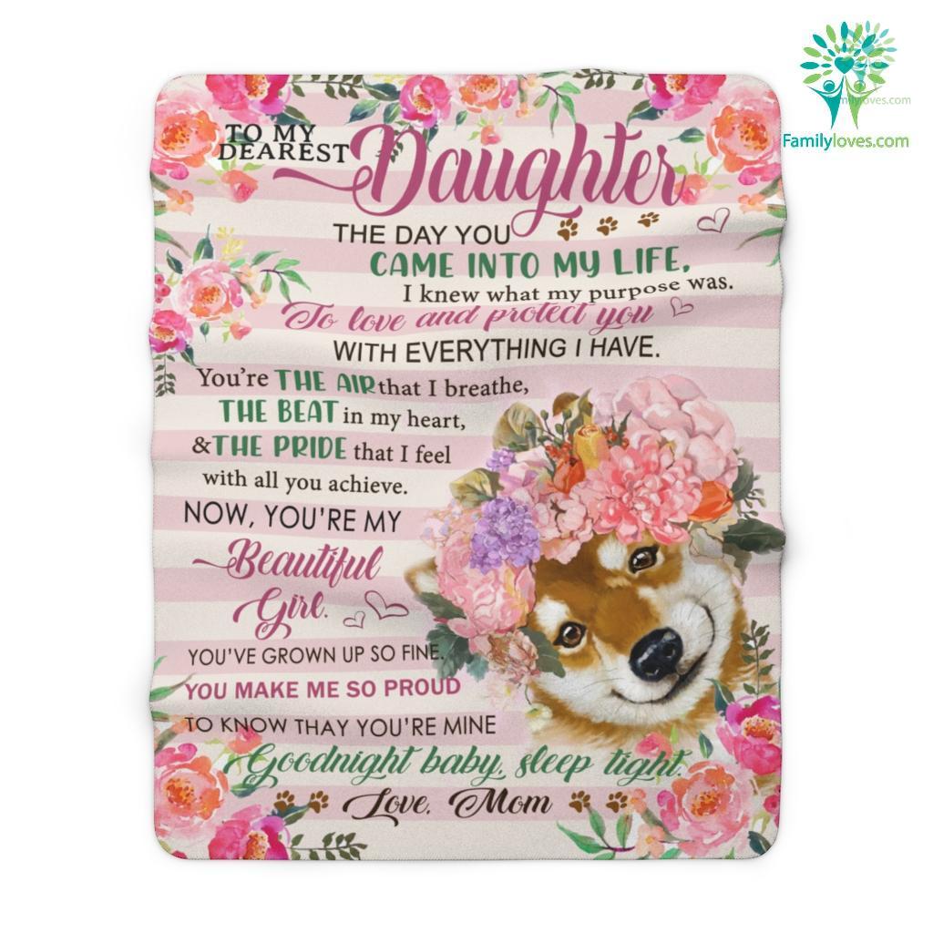 Dog Flower To My Dearest Daughter The Day You Came Into My Life Love Mom Sherpa Fleece Blanket