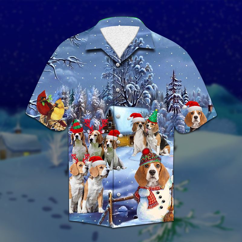 Beagle Christmas Blue Amazing Design Unisex Hawaiian Shirt