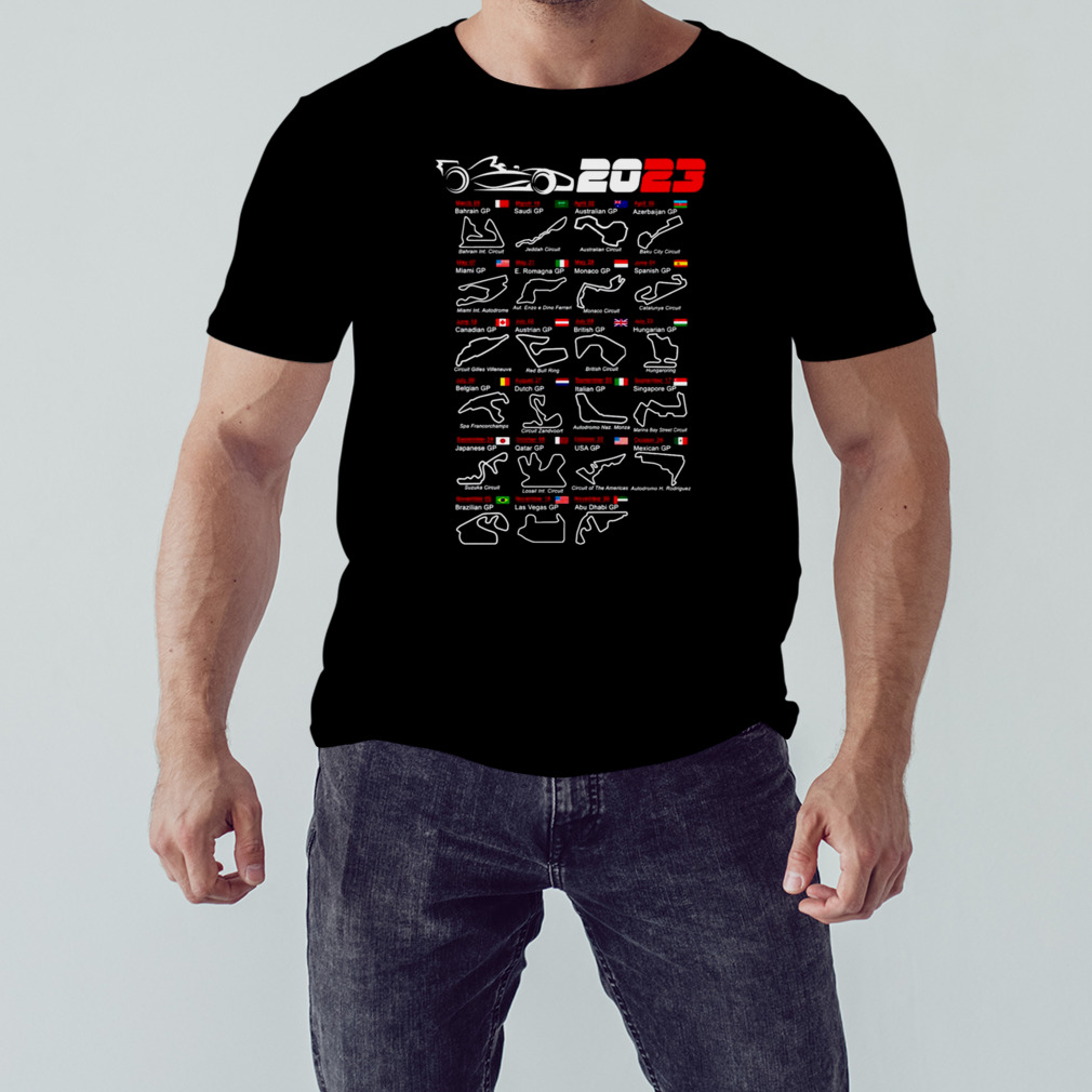 Calendar Formula Race Cars 2023 Named Circuits shirt 1 Unisex tshirt