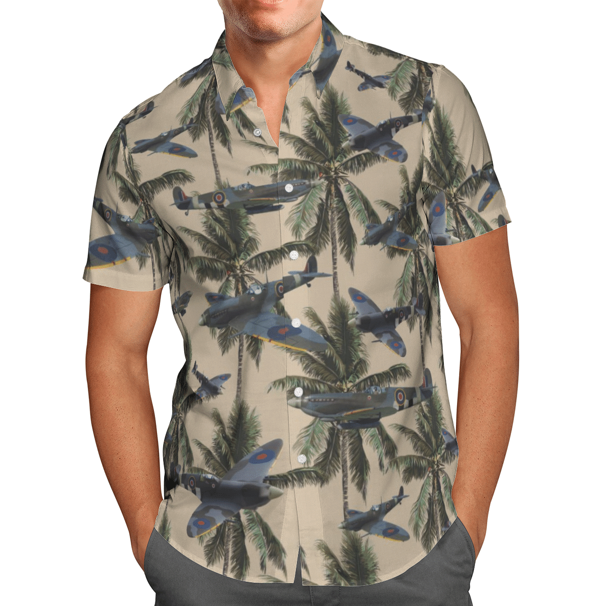 Canadian Supermarine Spitfire Tan Nice Design Unisex Hawaiian Shirt