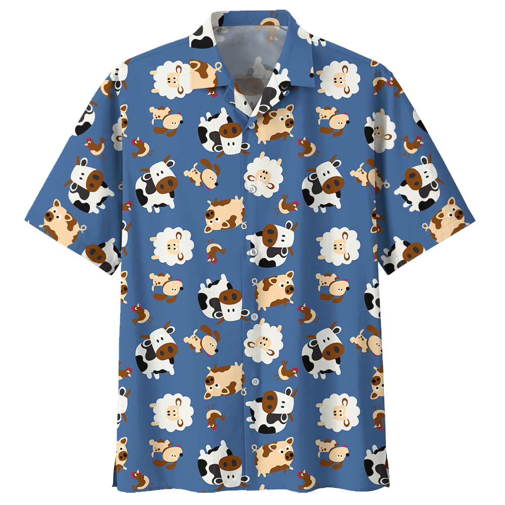 Cow Blue High Quality Unisex Hawaiian Shirt