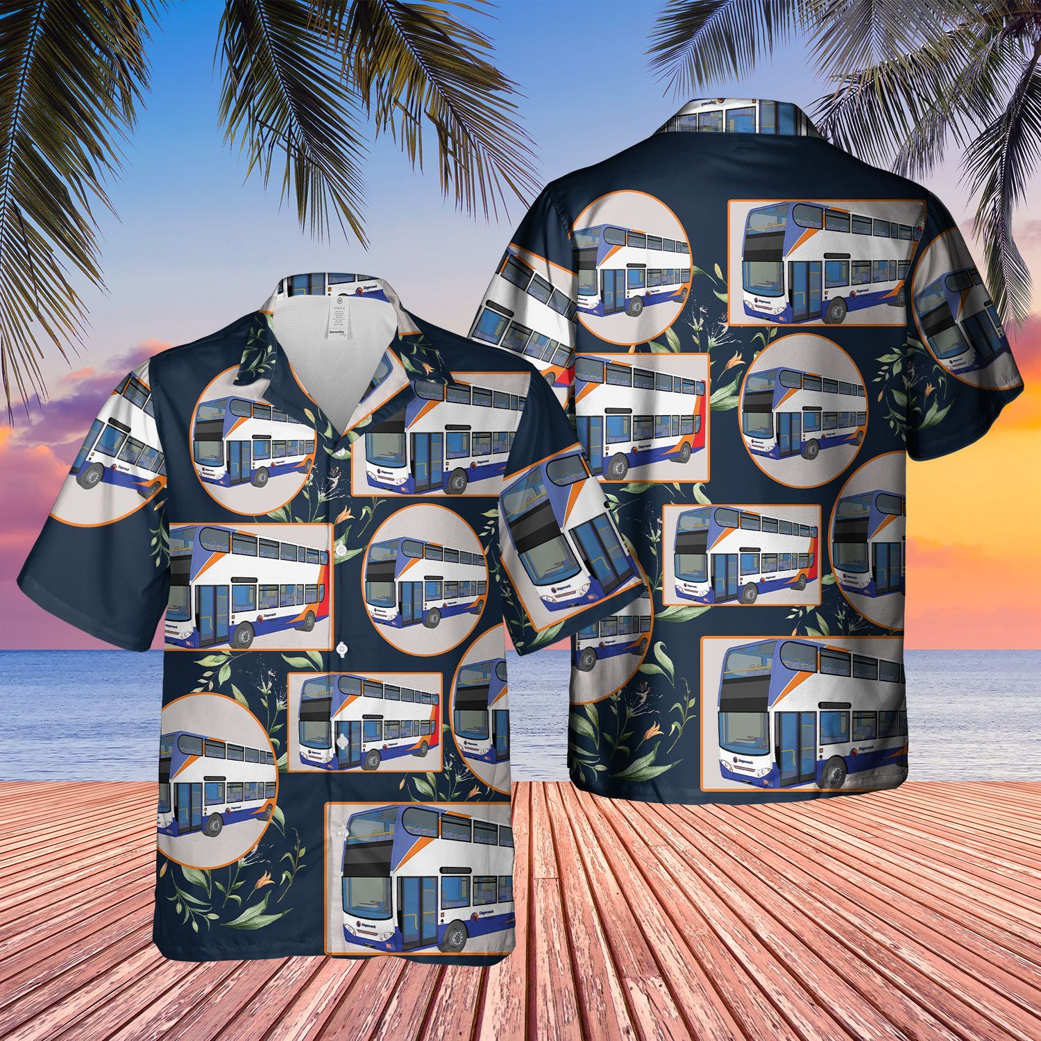 Doubledecker Bus Blue Unique Design Unisex Hawaiian Shirt