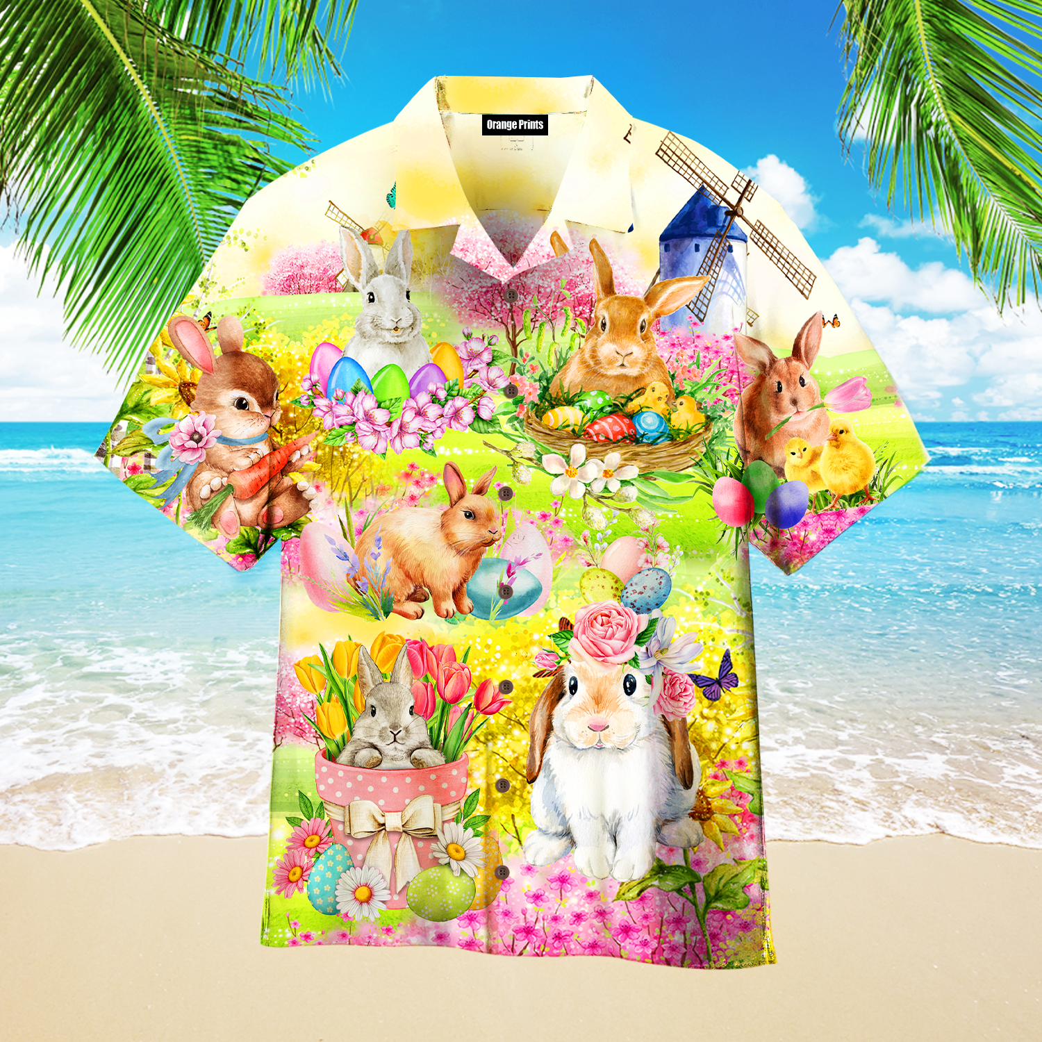 Easter Rabbit Chilling In The Flower Landscape Hawaiian Shirt