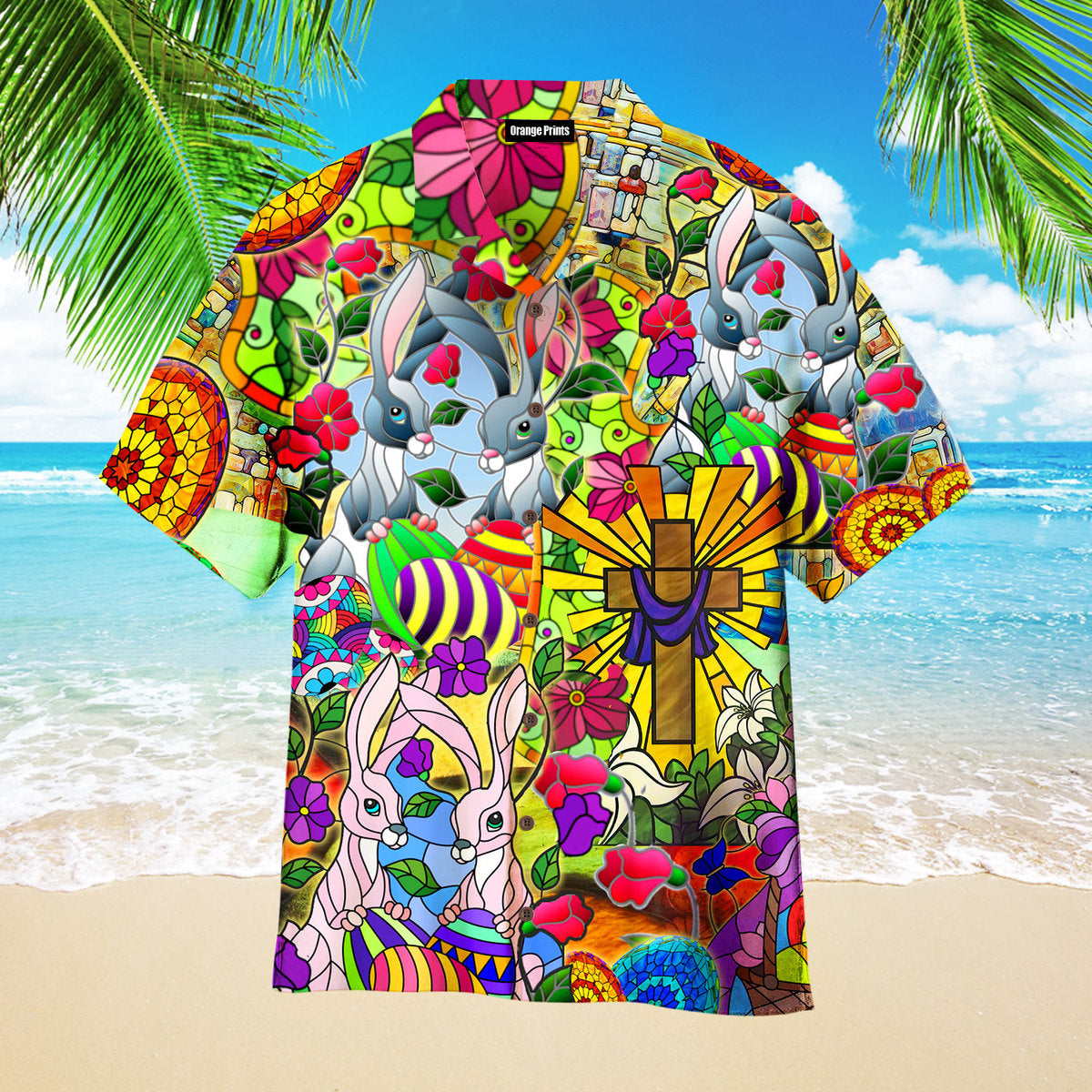 Easter Rabbit Happy Stained Glass Hawaiian Shirt