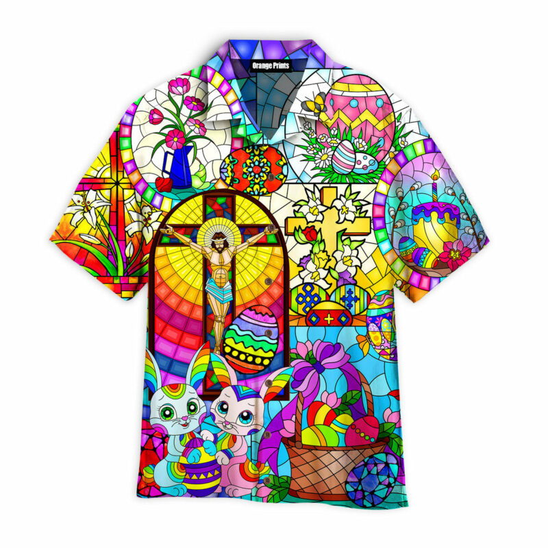 Happy Easter Day Bunny Jesus Stained Glass Hawaiian Shirt