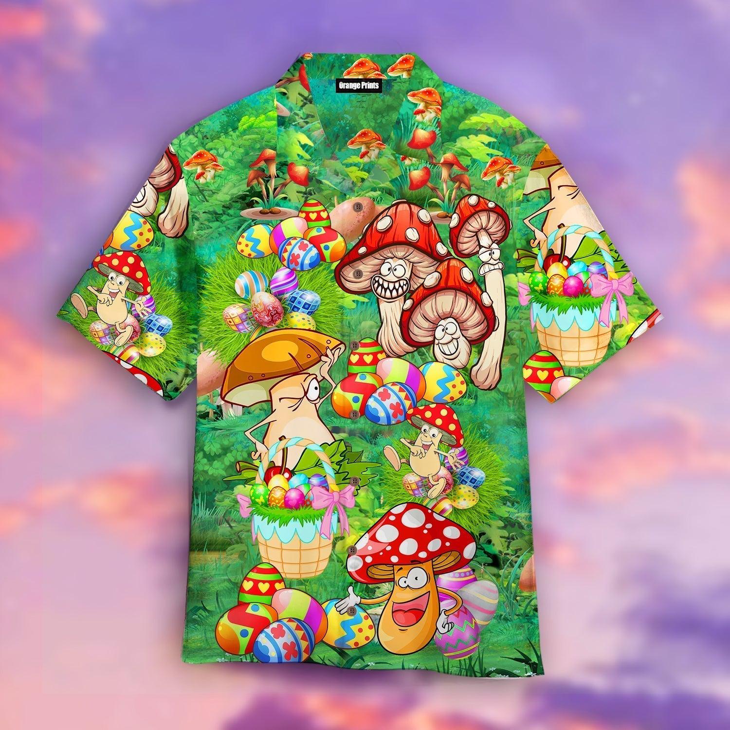 Happy Easter Hippie Mushroom Red Green Aloha Hawaiian Shirt