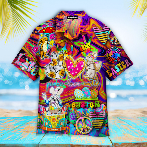 Hippie Peace Bunny Love Easter Day Hawaiian Shirt