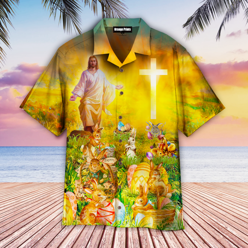 Jesus Christ With Easter Bunny Hawaiian Shirt