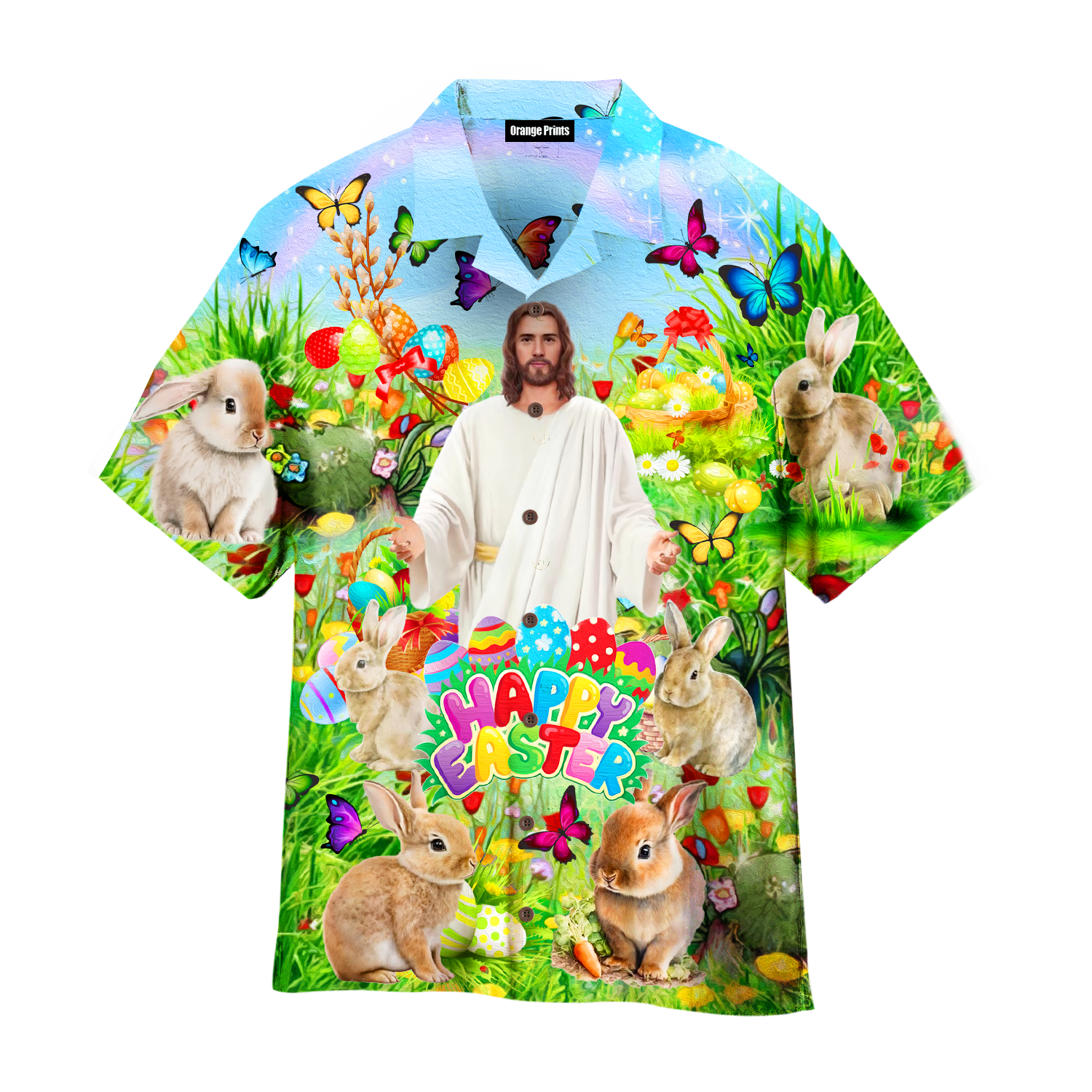 Jesus Happy Easter Rabbit Chilling In The Flower Landscape Art Style Hawaiian Shirt