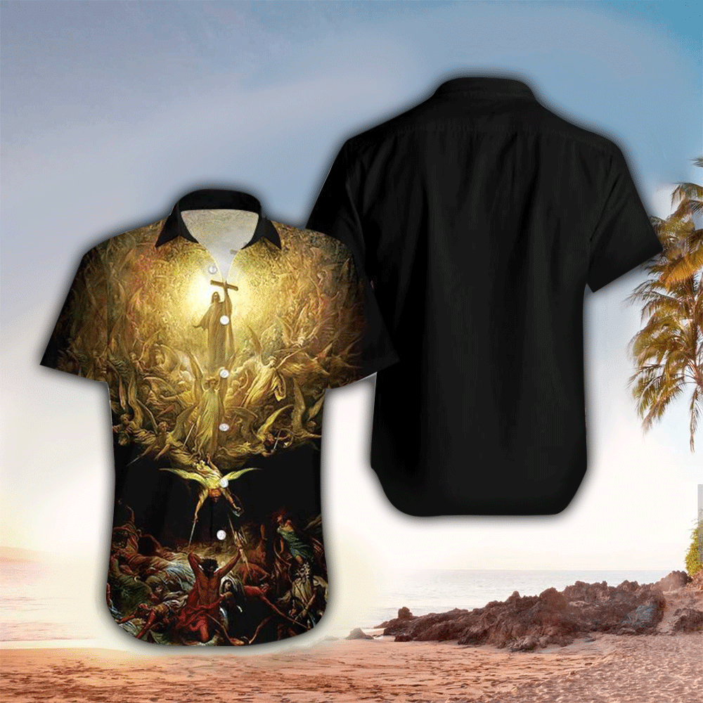 Jesus Holy Light Angels Black Hawaiian Shirt