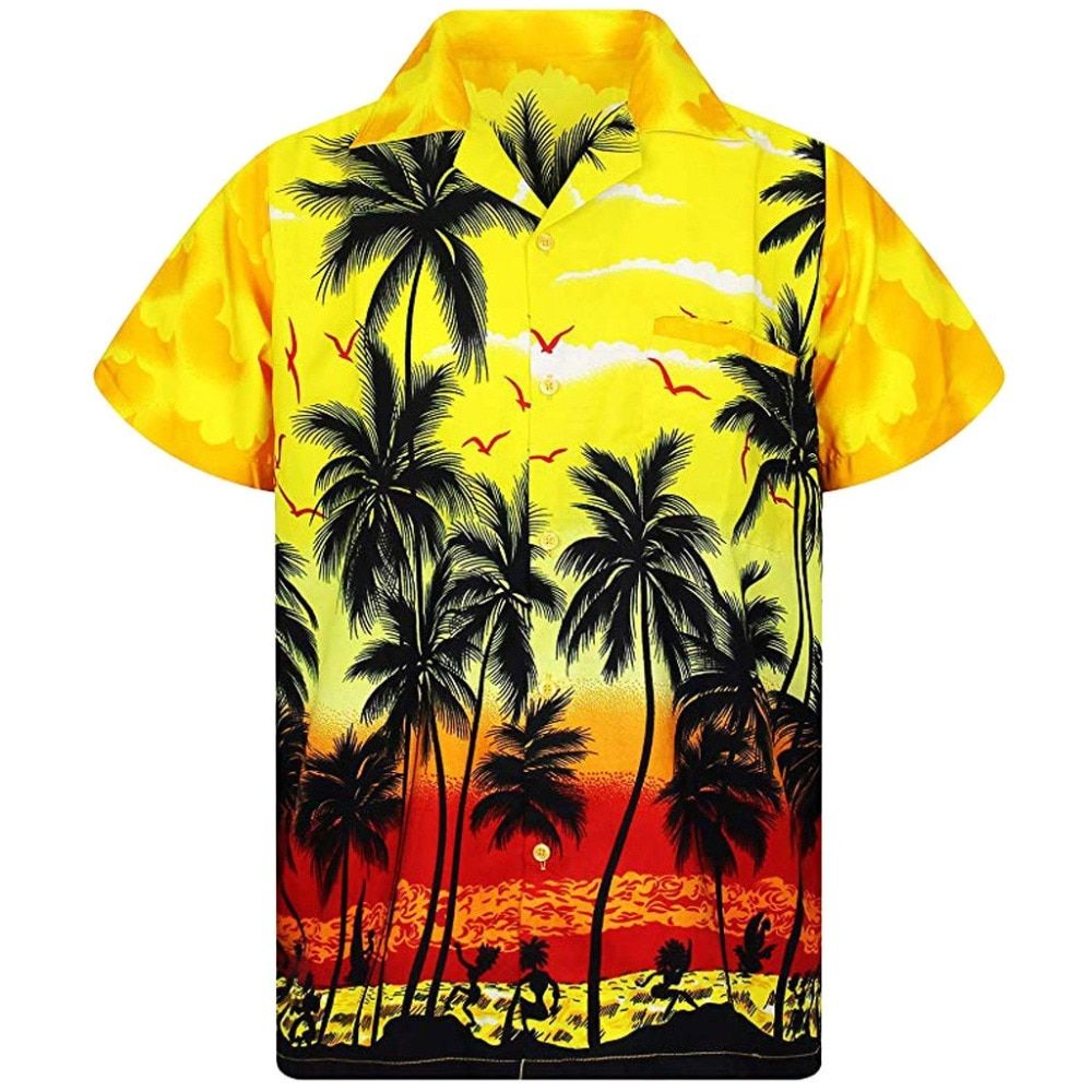 Palm Tree Yellow High Quality Unisex Hawaiian Shirt
