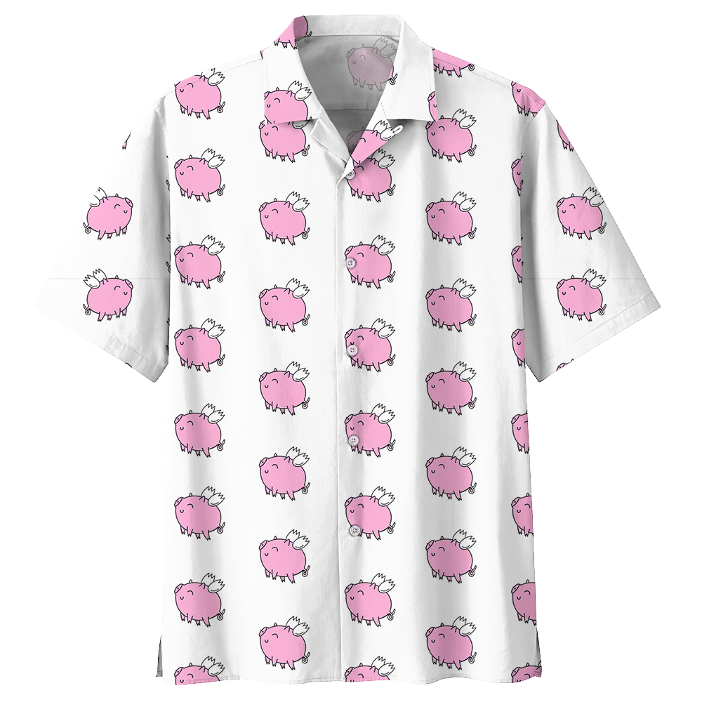 Pig White Awesome Unisex Hawaiian Shirt