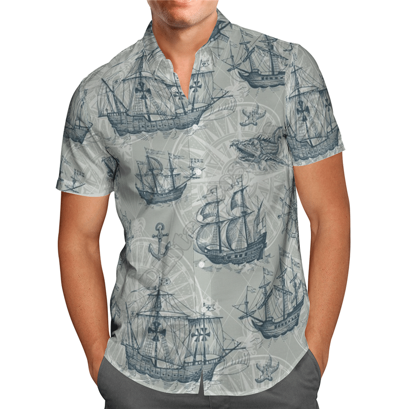 Ship Compass Anchor Gray Amazing Design Unisex Hawaiian Shirt