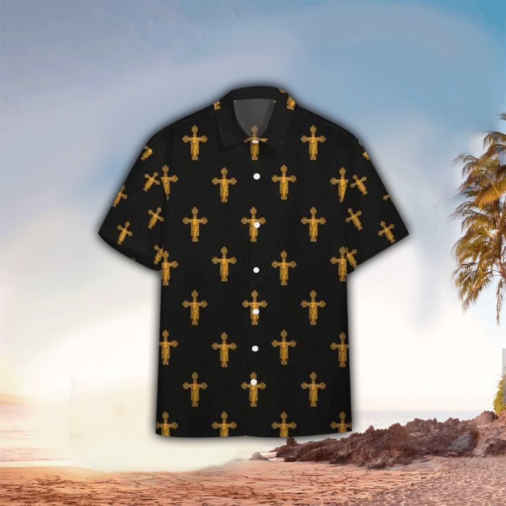 The Jesus Cross Pattern Black Hawaiian Shirt