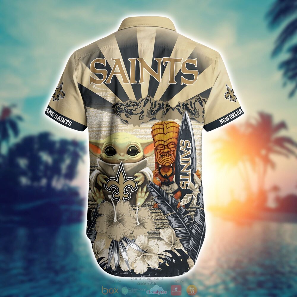 Baby Yoda New Orleans Saints Nfl Hawaiian Shirt And Shorts For Fans-1