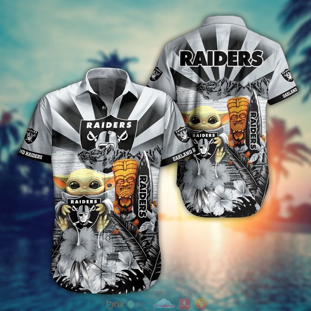 Baby Yoda Oakland Raiders Nfl Hawaiian Shirt And Shorts For Fans-1