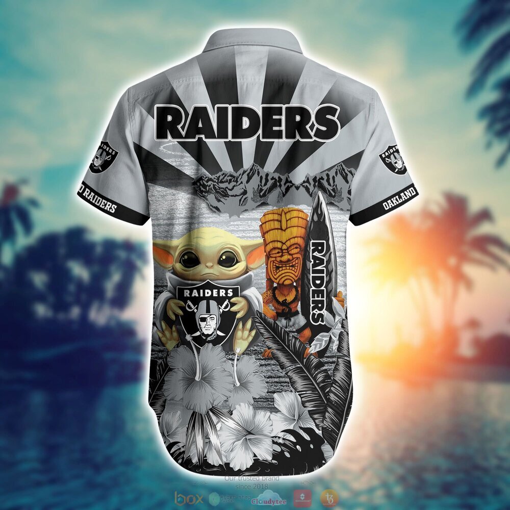 Baby Yoda Oakland Raiders Nfl Hawaiian Shirt And Shorts For Fans-1