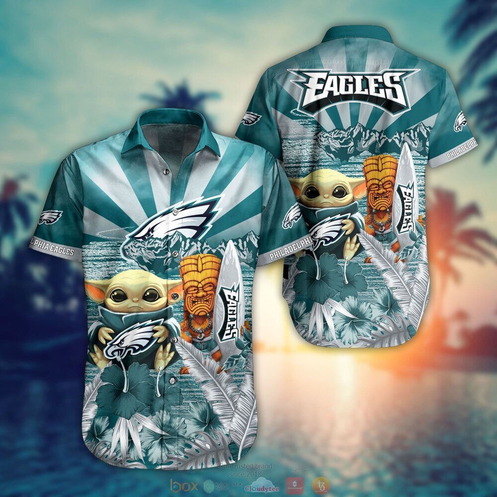 Baby Yoda Philadelphia Eagles Nfl Hawaiian Shirt And Shorts For Fans-1