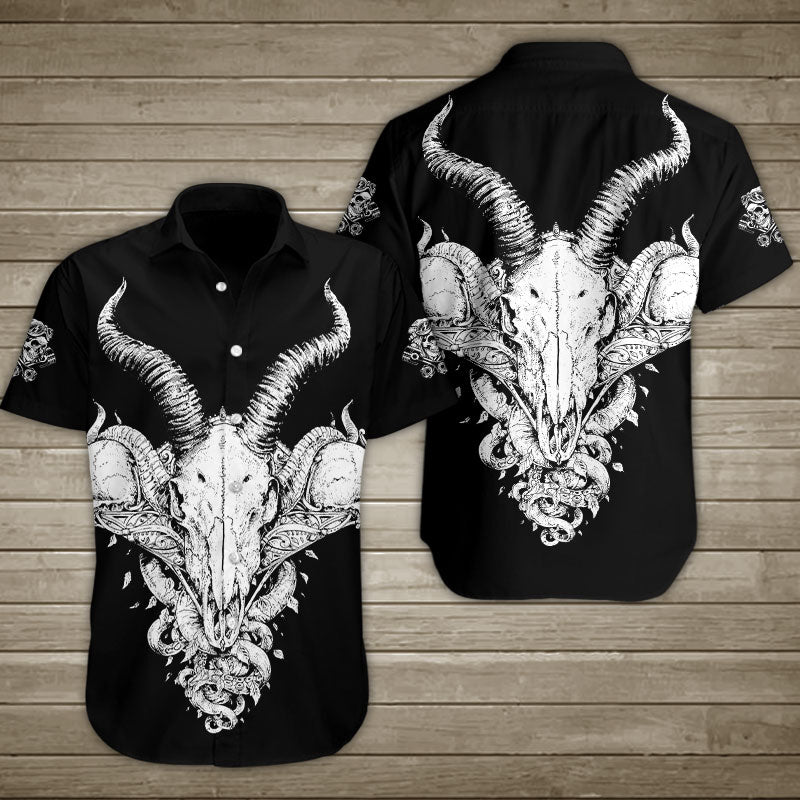 Baphomet Demon Goat Skull Hawaiian Shirt Summer Button Up For Men Women Couple