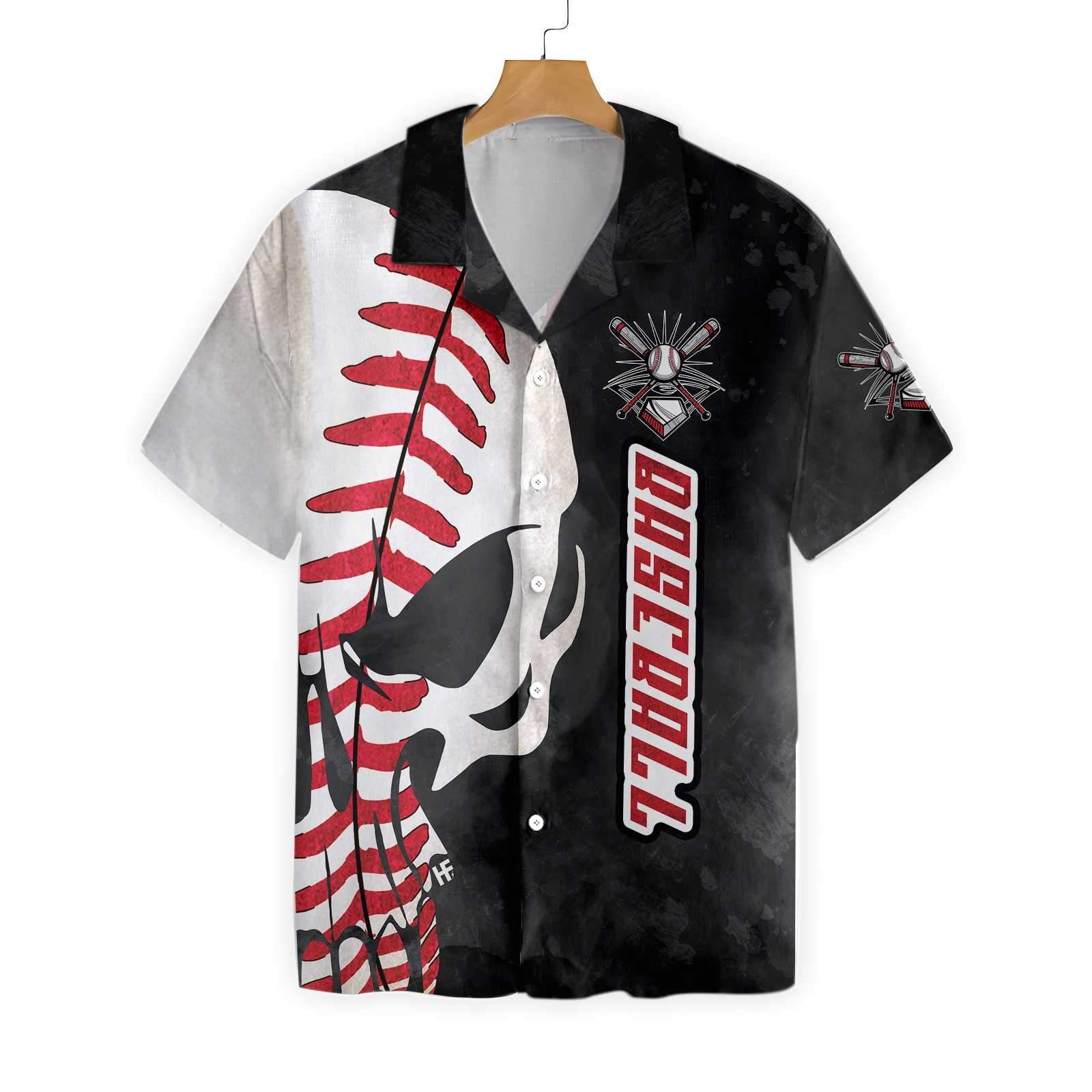 Baseball And Skull Black Ez24 Hawaiian Aloha Shirts