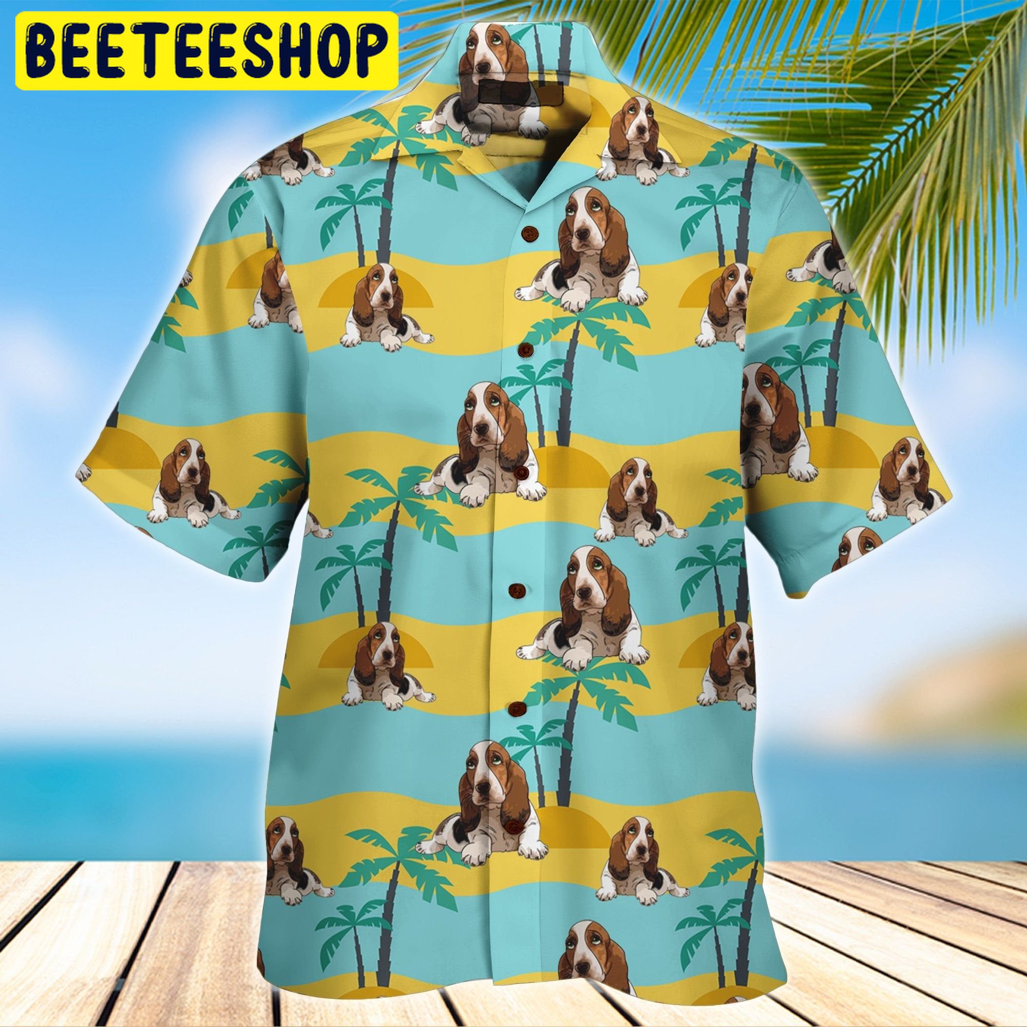 Basset Hound Yellow 3d All Over Printed Trending Hawaiian Shirt-1