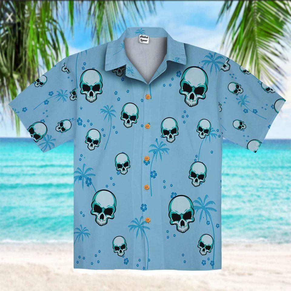 Beach Shirt Blue Skull Coconut Tree Hawaiian Shirt