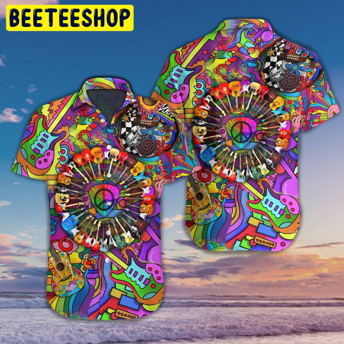 Amazing Guitar Hippie Color 3d All Over Printed Trending Hawaiian Shirt-1