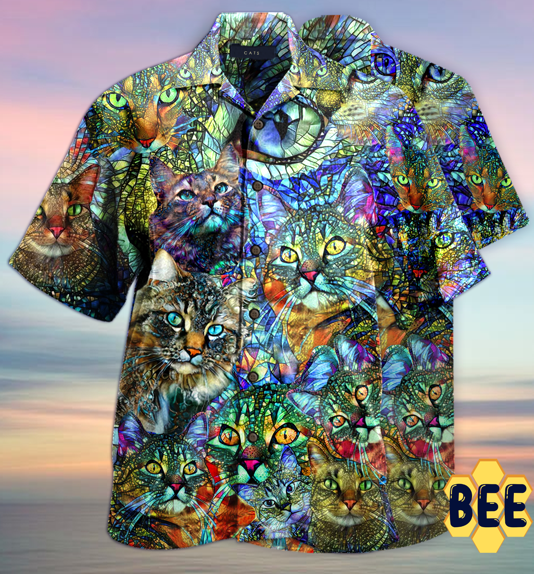 Amazing Kaleidoscope Cat Trending Hawaiian Shirt-1